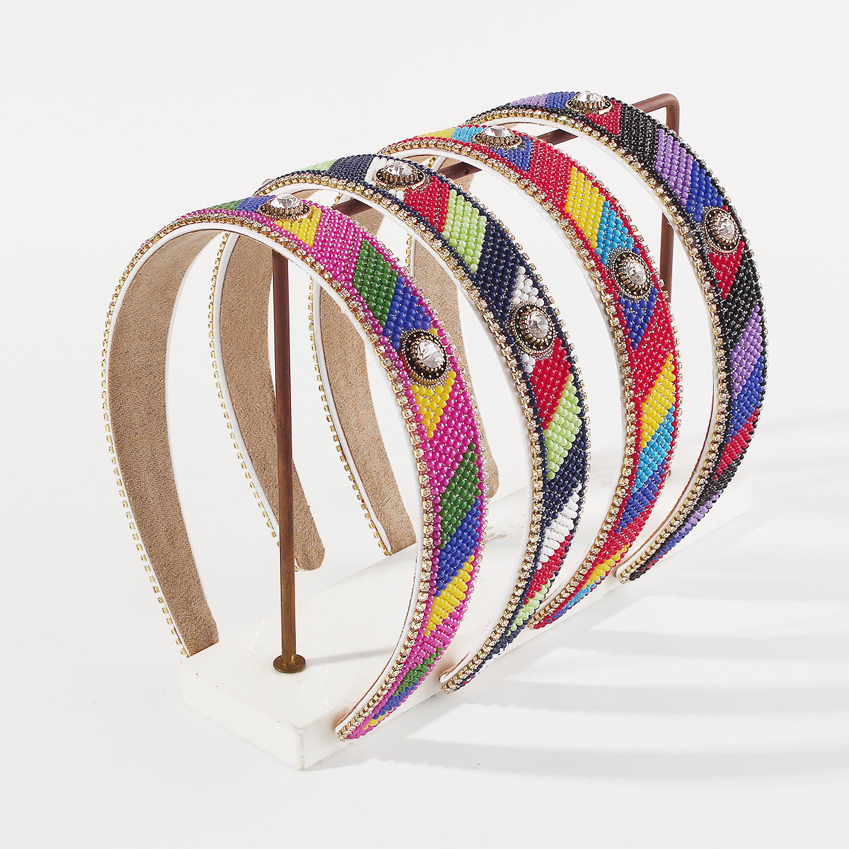 Wholesale Colored Diamond Studded Rice Bead Hairbands